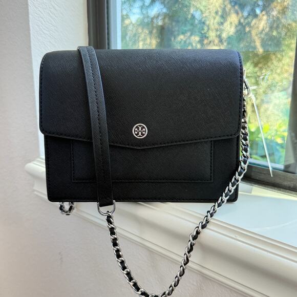 Tory Burch ROBINSON CONVERTIBLE SHOULDER BAG 154317 Black/Silver Authentic‼️ - Picture 9 of 16
